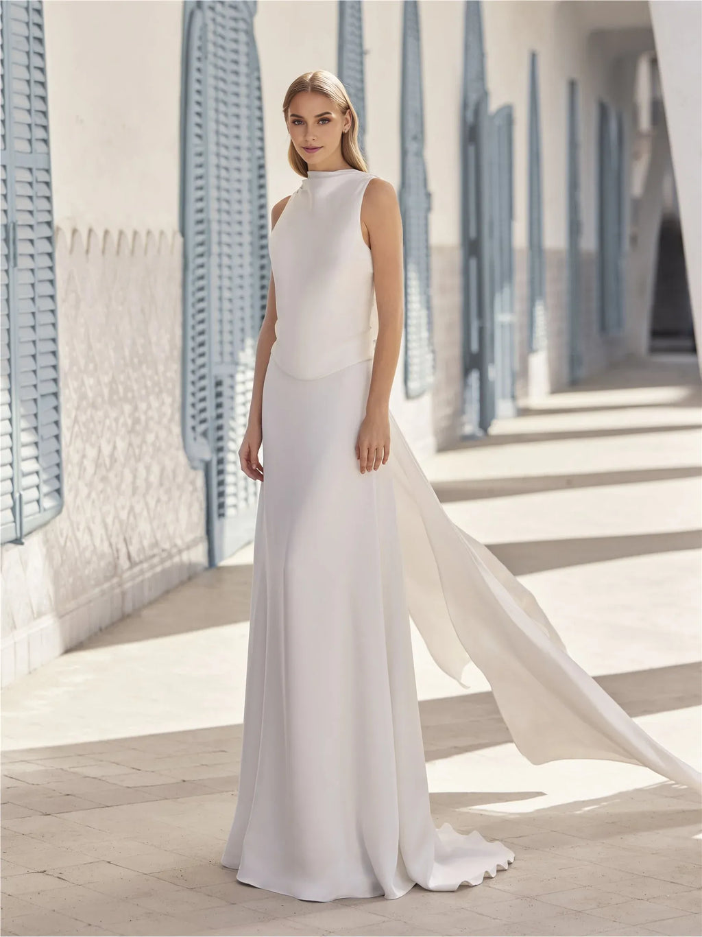 Romantic A-line High-Neck Sleeveless Floral-Accent V -Back Floor-Length Wedding Dress bride