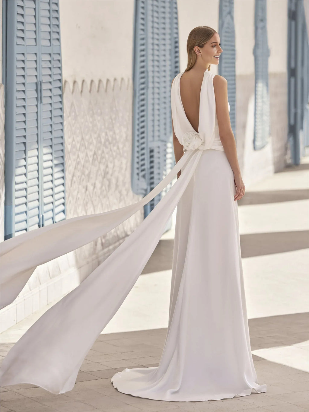 Romantic A-line High-Neck Sleeveless Floral-Accent V -Back Floor-Length Wedding Dress bride