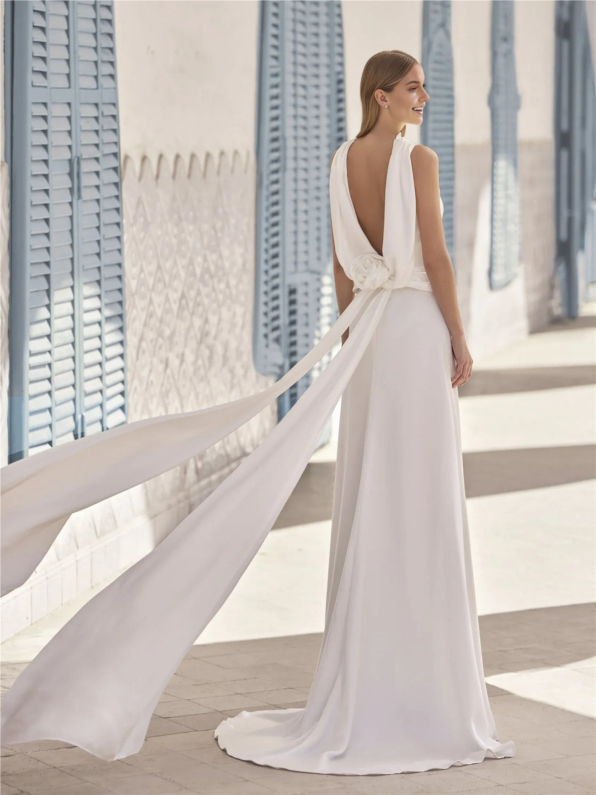 Romantic A-line High-Neck Sleeveless Floral-Accent V -Back Floor-Length Wedding Dress bride