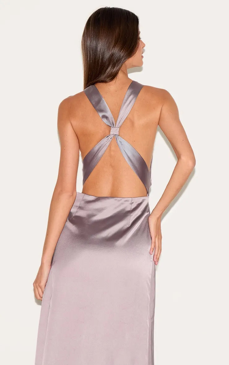Romantic Sheath Cowl Neck Spaghetti Strap Crisscross Back Floor-Length Prom Dresses for women