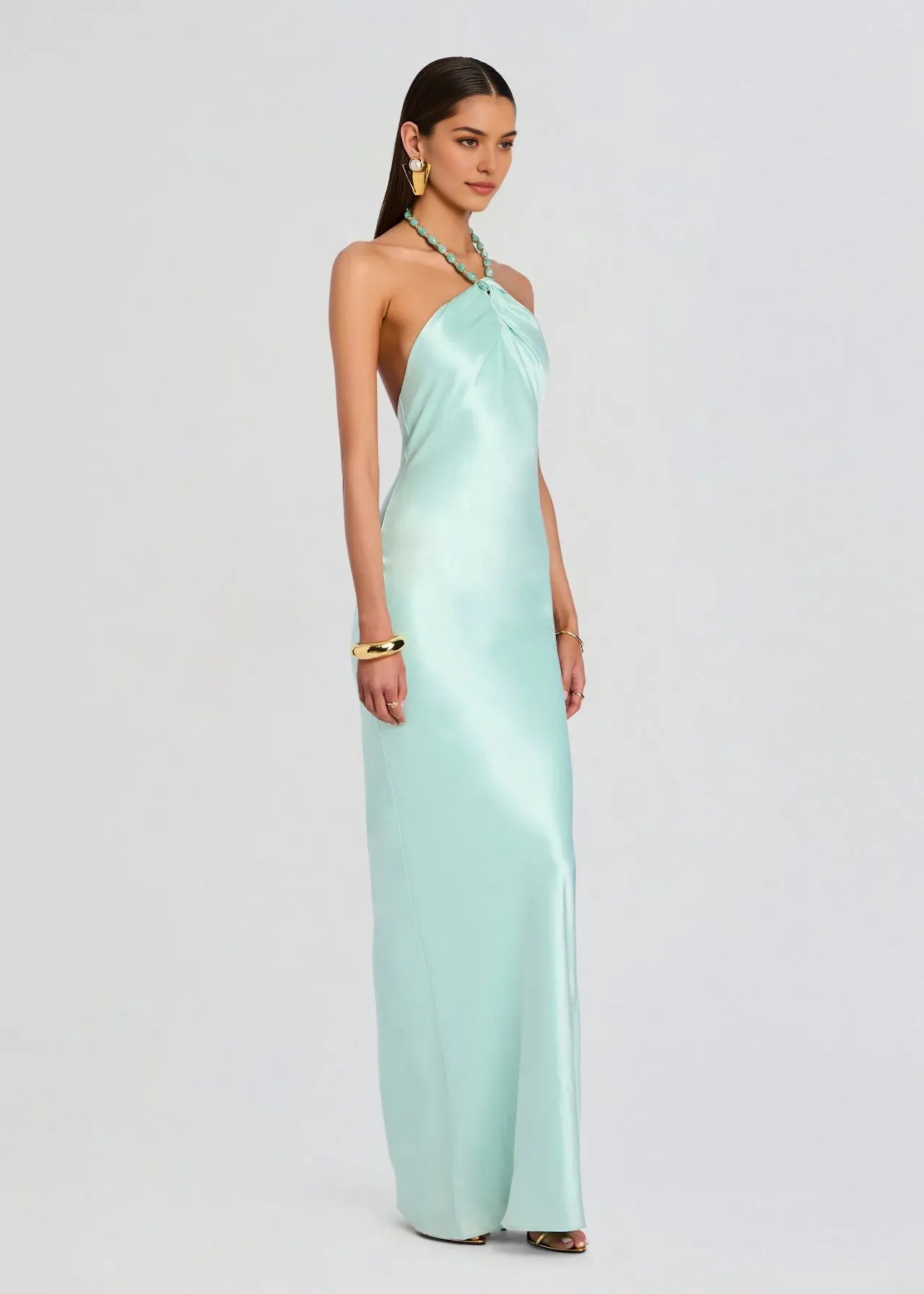Romantic Sheath Halter Neck Sleeveless Backless Ankle-Length Prom Dresses