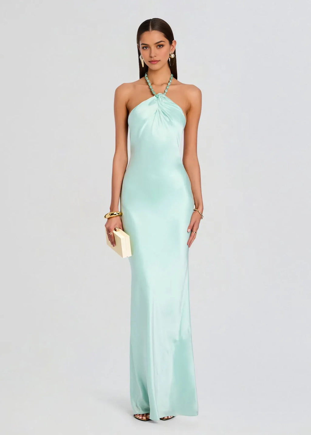 Romantic Sheath Halter Neck Sleeveless Backless Ankle-Length Prom Dresses