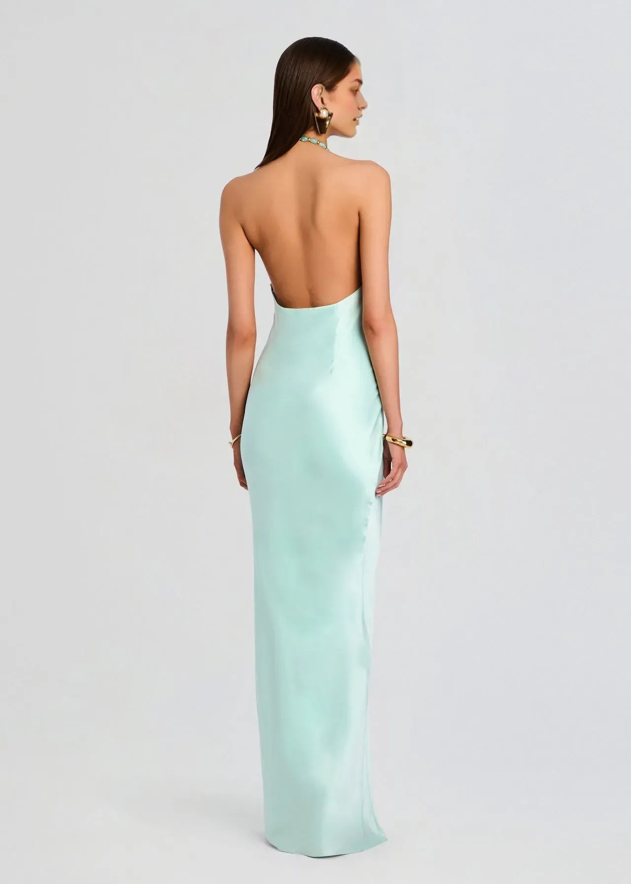Romantic Sheath Halter Neck Sleeveless Backless Ankle-Length Prom Dresses