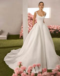 Romantic Sheath Round Neckline Strapless Button Back Side-Slit Sweep/Brush Train Wedding Dresses