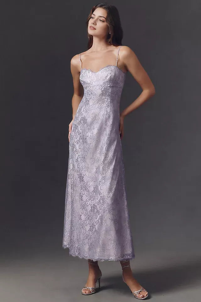 Romantic Sheath Sweetheart Spaghetti-Strap Metallic Back Zip Tea-Length Prom Dress