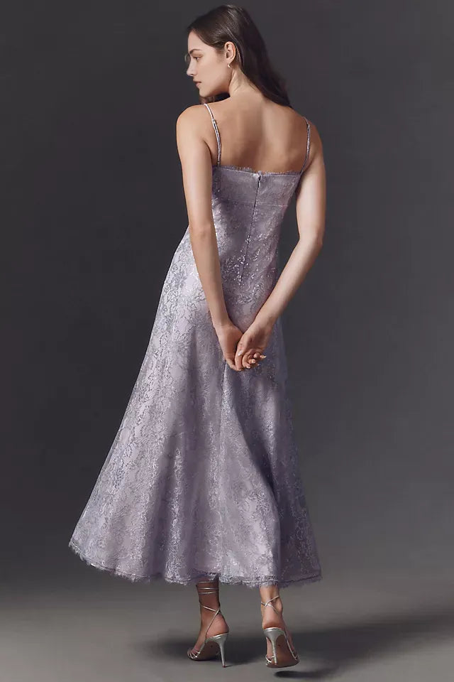 Romantic Sheath Sweetheart Spaghetti-Strap Metallic Back Zip Tea-Length Prom Dress