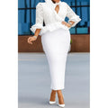 White Romantic Sheath V-neck 3/4-sleeved Midi Evening Dress