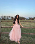 Blush Pink Romantic Spaghetti Strap Sleeveless Blush Prom Dress