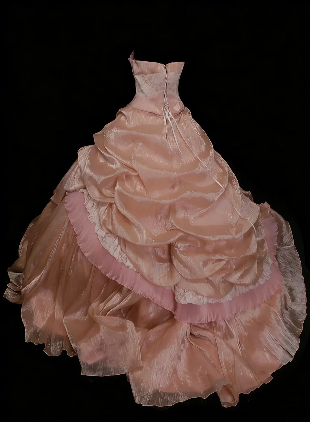 Romantic Strapless Ruffled Blush Maxi Prom Dress