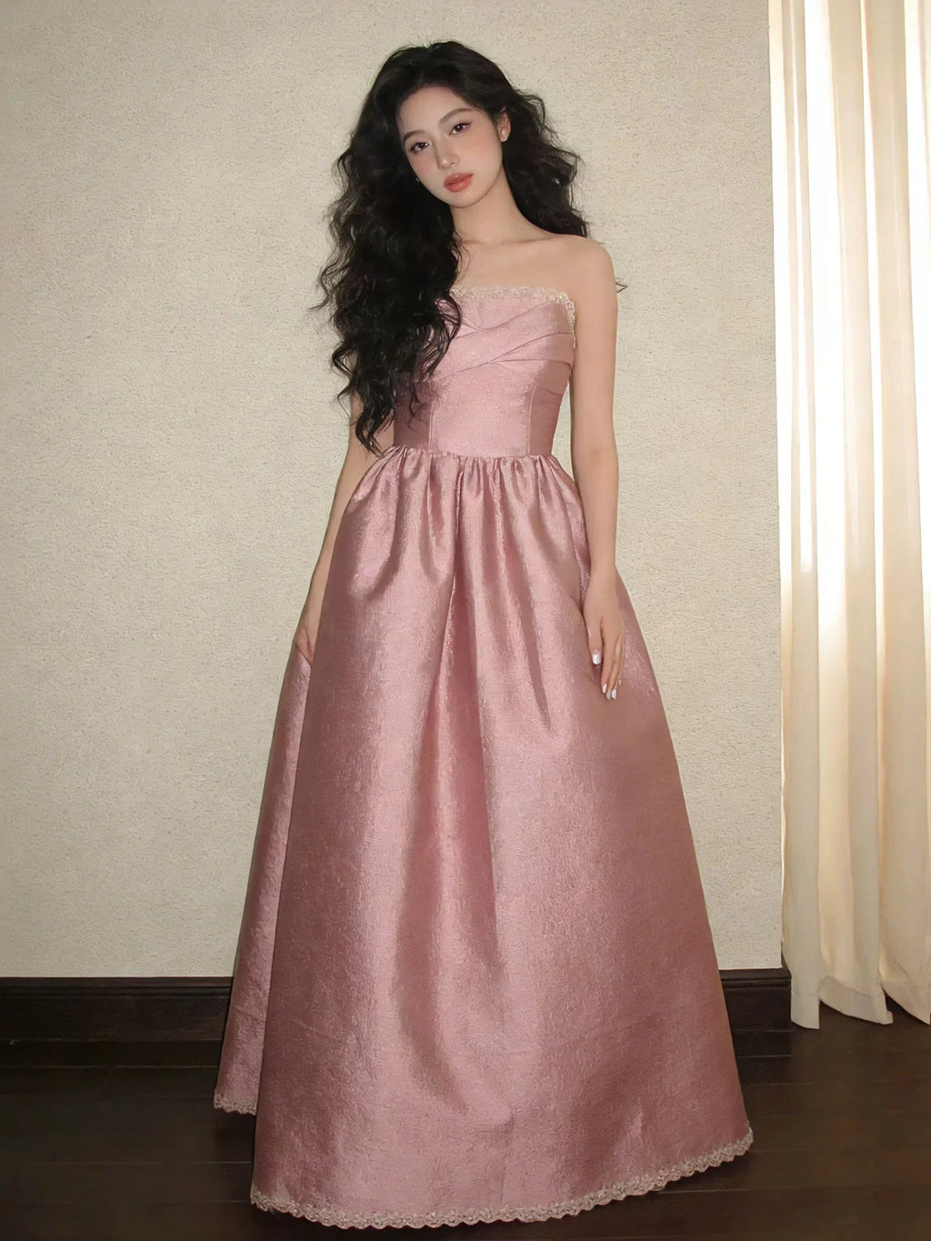 Blush Pink Romantic Strapless Sleeveless Blush Maxi Prom Dress