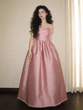 Blush Pink Romantic Strapless Sleeveless Blush Maxi Prom Dress