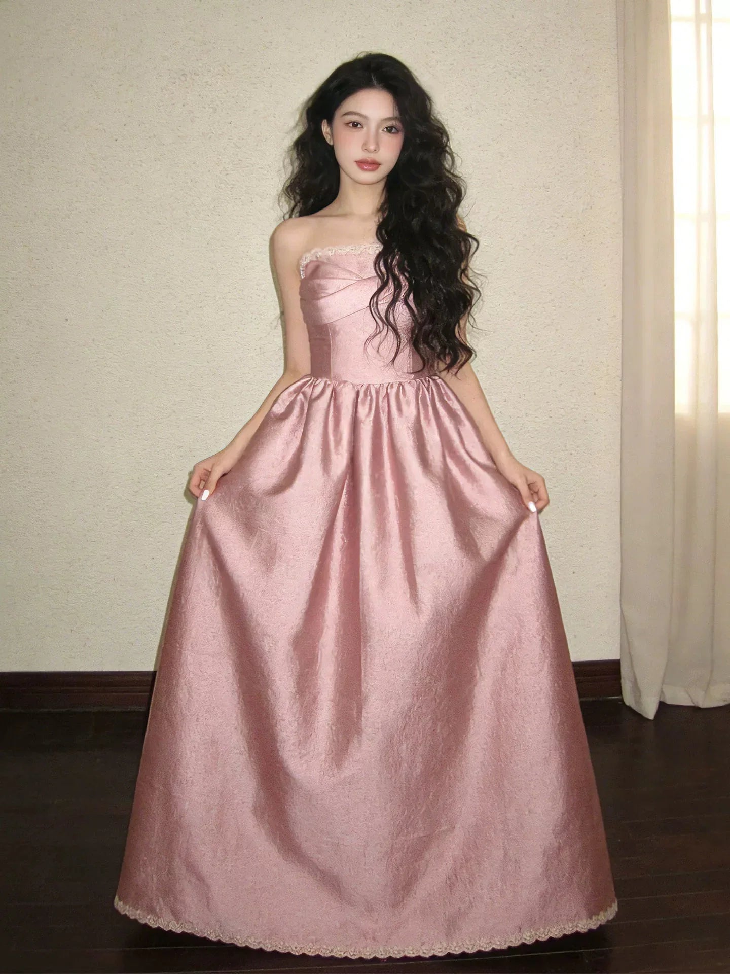 Blush Pink Romantic Strapless Sleeveless Blush Maxi Prom Dress