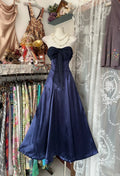 Navy Blue Romantic Strapless Sleeveless Bow Midi Prom Dress