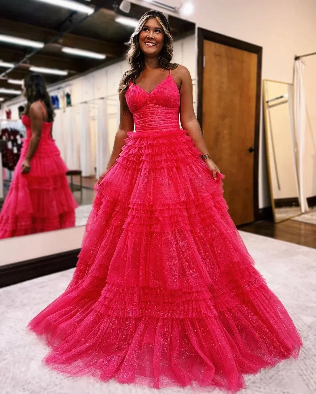 Black Romantic V-Neck Sleeveless Ruffled Maxi Evening Dress