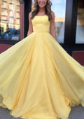 Yellow Romantic Prom Dresses - Square Neck Flowy Skirt for Dreamy Occasions