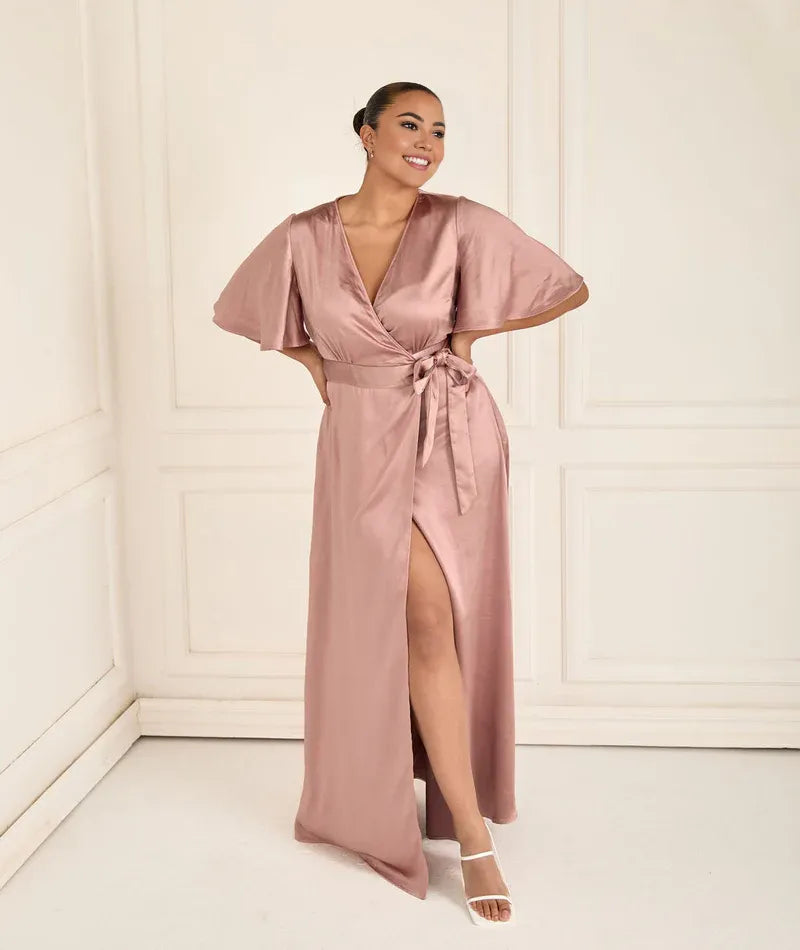 Special Occasion Sophisticated Graceful Stylish Refined Beautiful Elegant Champagne Satin Bridesmaid Dress