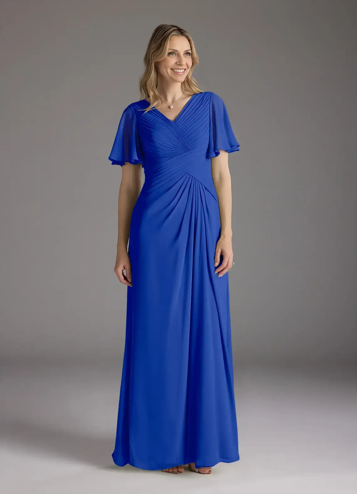 Refined Beautiful Timeless Special Occasion Elegant Chiffon A-Line V-Neck Ruffle Evening Dress