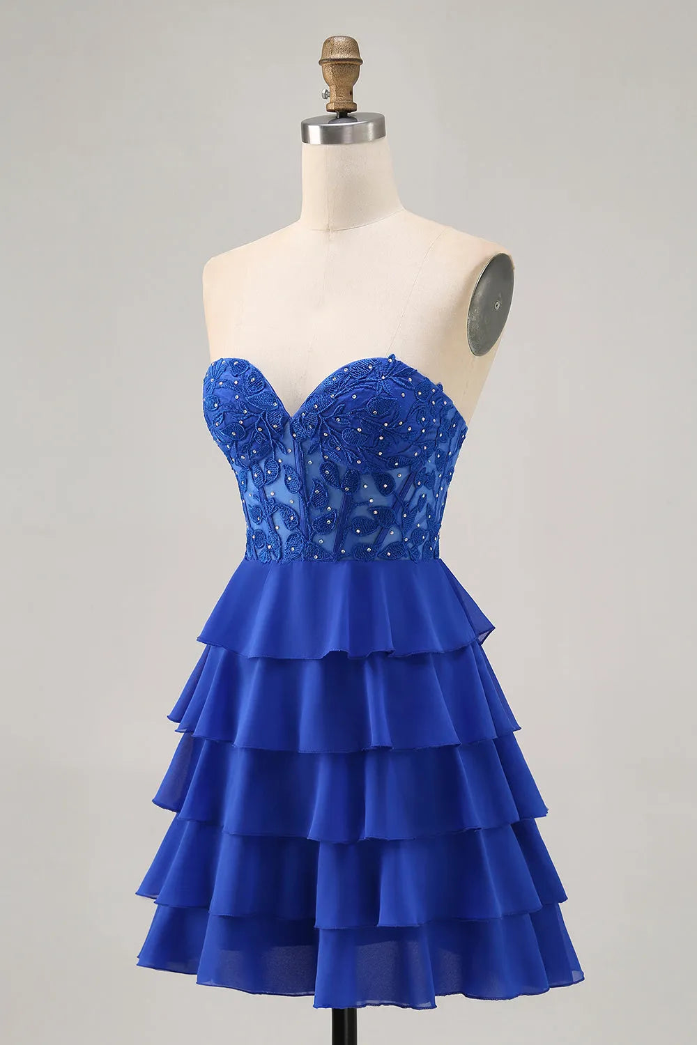 Blue Royal Corset Sweetheart Tiered Short Homecoming Dress
