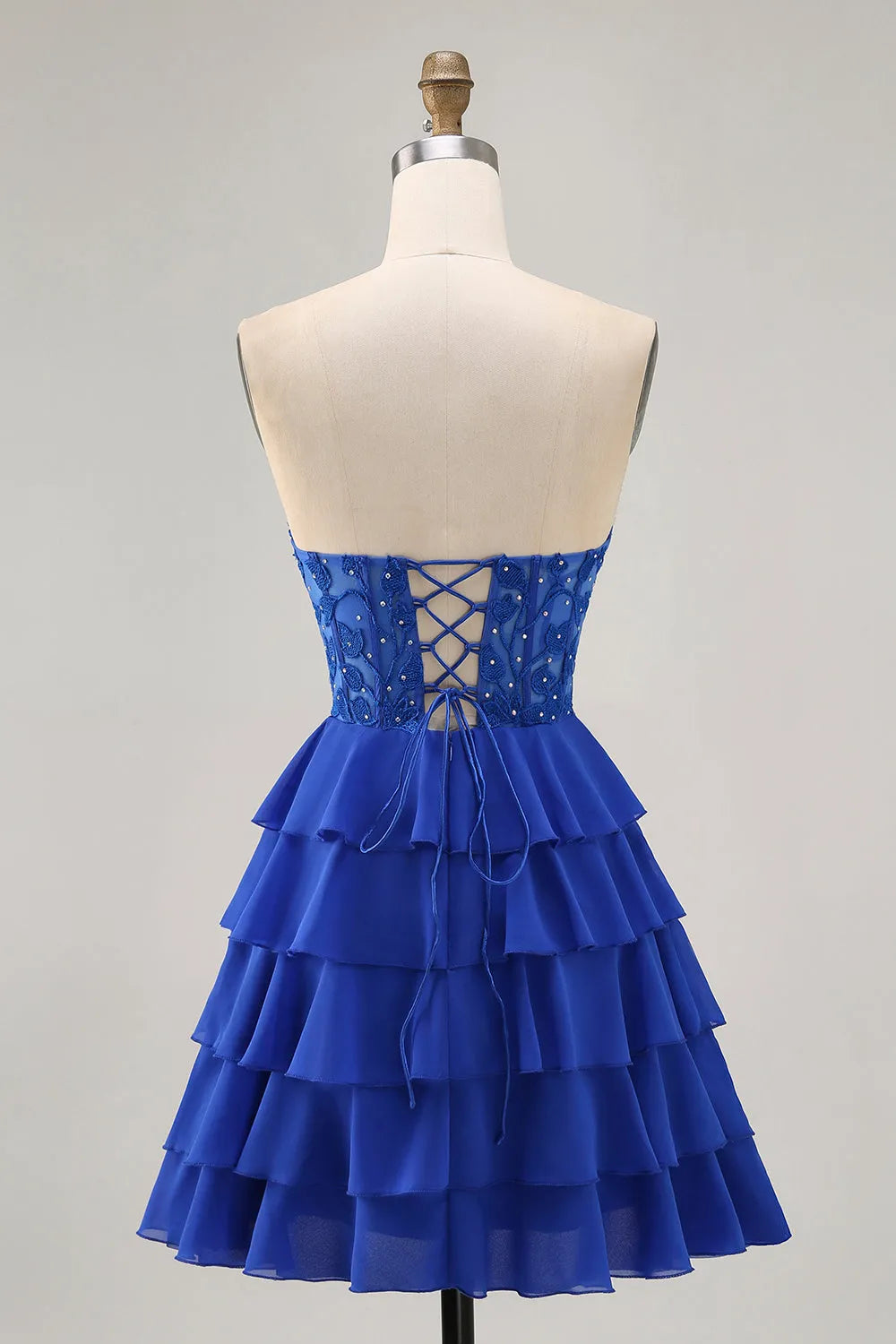 Blue Royal Corset Sweetheart Tiered Short Homecoming Dress