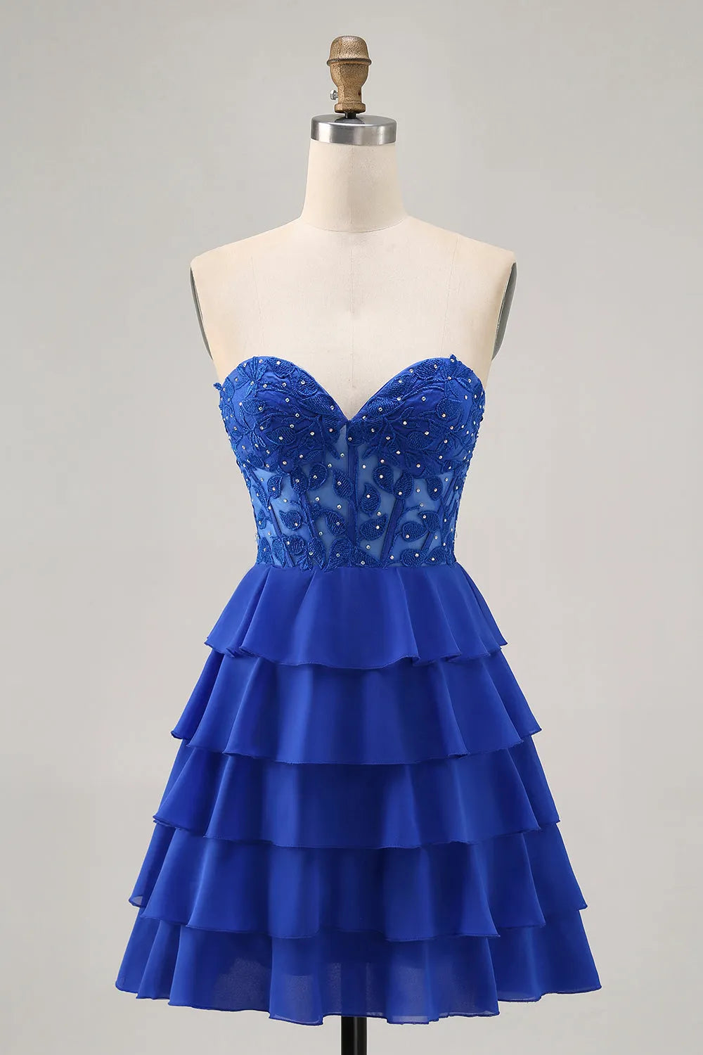 Blue Royal Corset Sweetheart Tiered Short Homecoming Dress