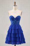 Blue Royal Corset Sweetheart Tiered Short Homecoming Dress