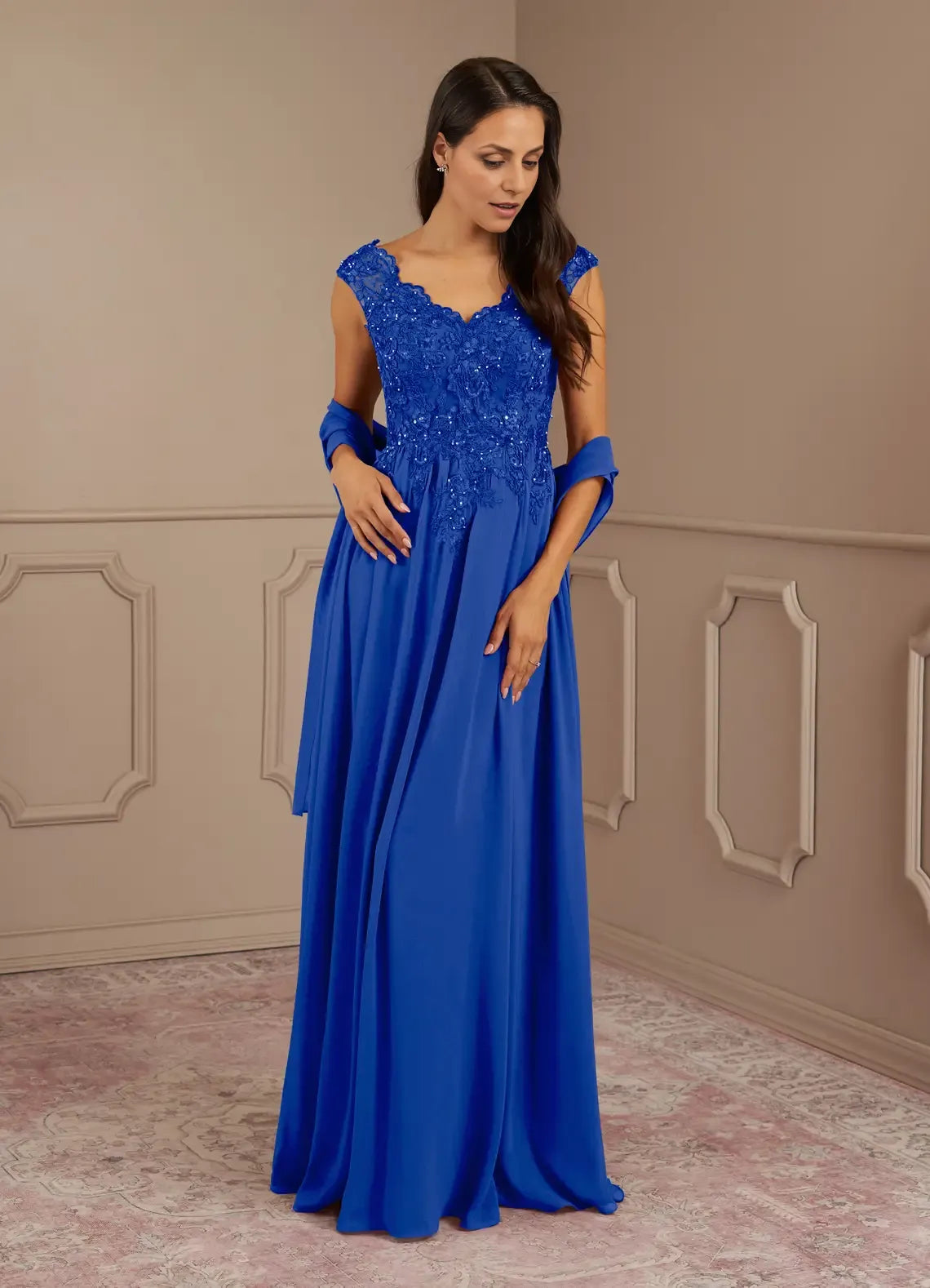 Sophisticated Graceful Elegant Black Chiffon A-Line V-Neck Mother of the Bride Dress