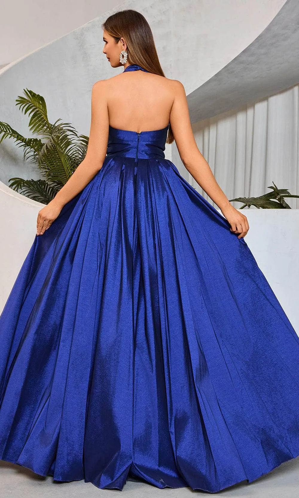 Blue Royal Halter NeckEvening Dresses with Draped Bodice and High Side Slit Perfect for Formal Galas and Prom Nights
