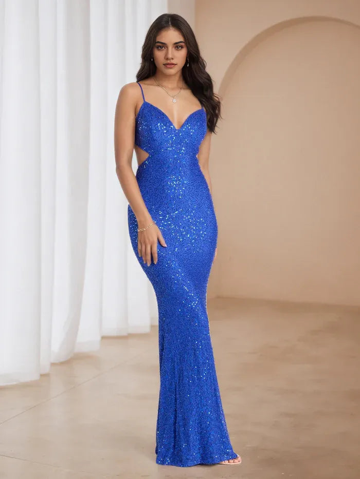 Blue Royal Prom Dress - Cut - Out Side Mermaid Gown