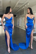 Blue Royal Sweetheart Mermaid Evening Dress Long Split With Sequins