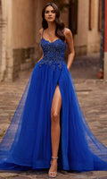 Blue Royal Prom Dress with Bodice High Slit Timeless Grace for Formal Galas
