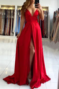 Red Ruby Chic High split Court Train Long evening Dress