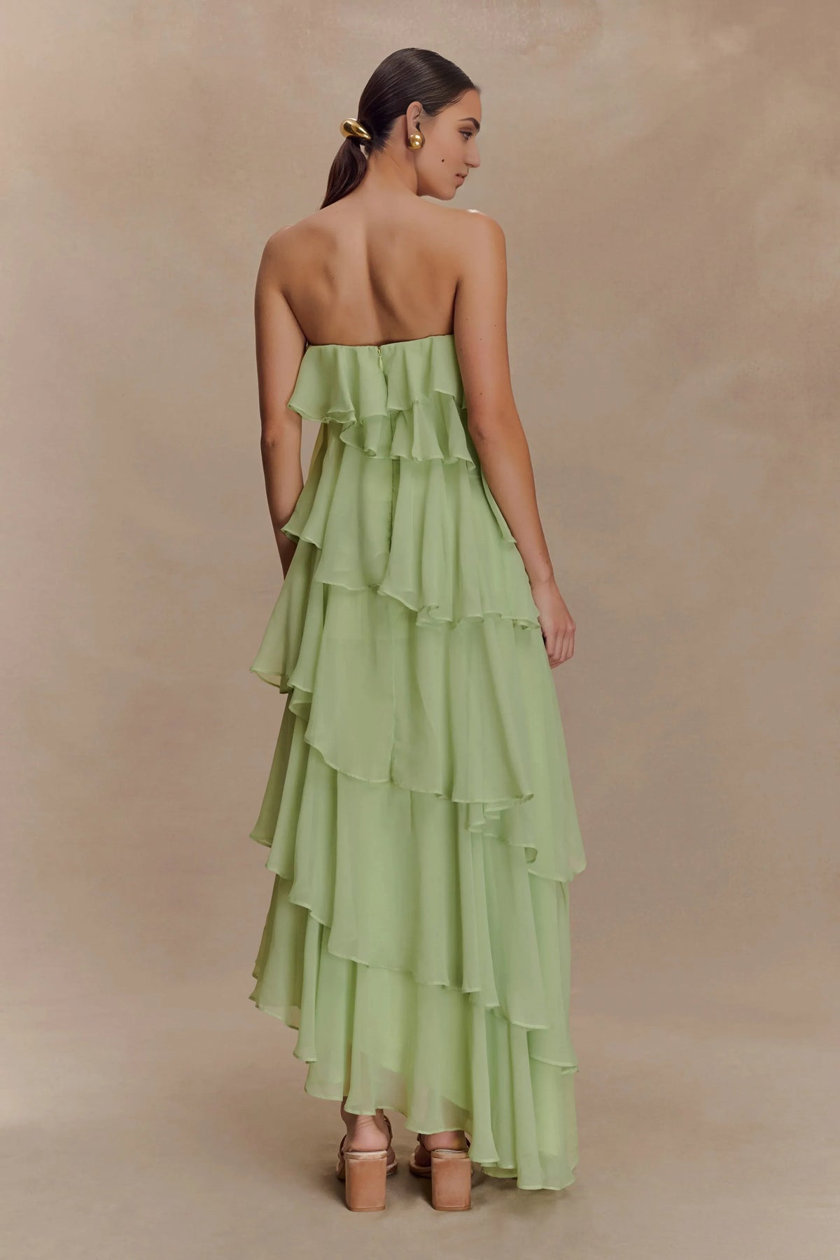 Sophisticated Graceful Stylish Elegant Red Chiffon Ball Gown Strapless Ruffle Prom Dress