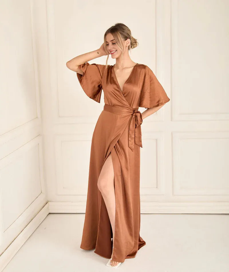 Special Occasion Sophisticated Graceful Stylish Refined Beautiful Elegant Champagne Satin Bridesmaid Dress