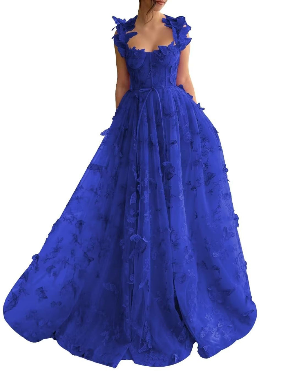 Long Prom Dress with 3D Butterflies Dress Ball Gown Evening Party Wedding Formal Dress Slit