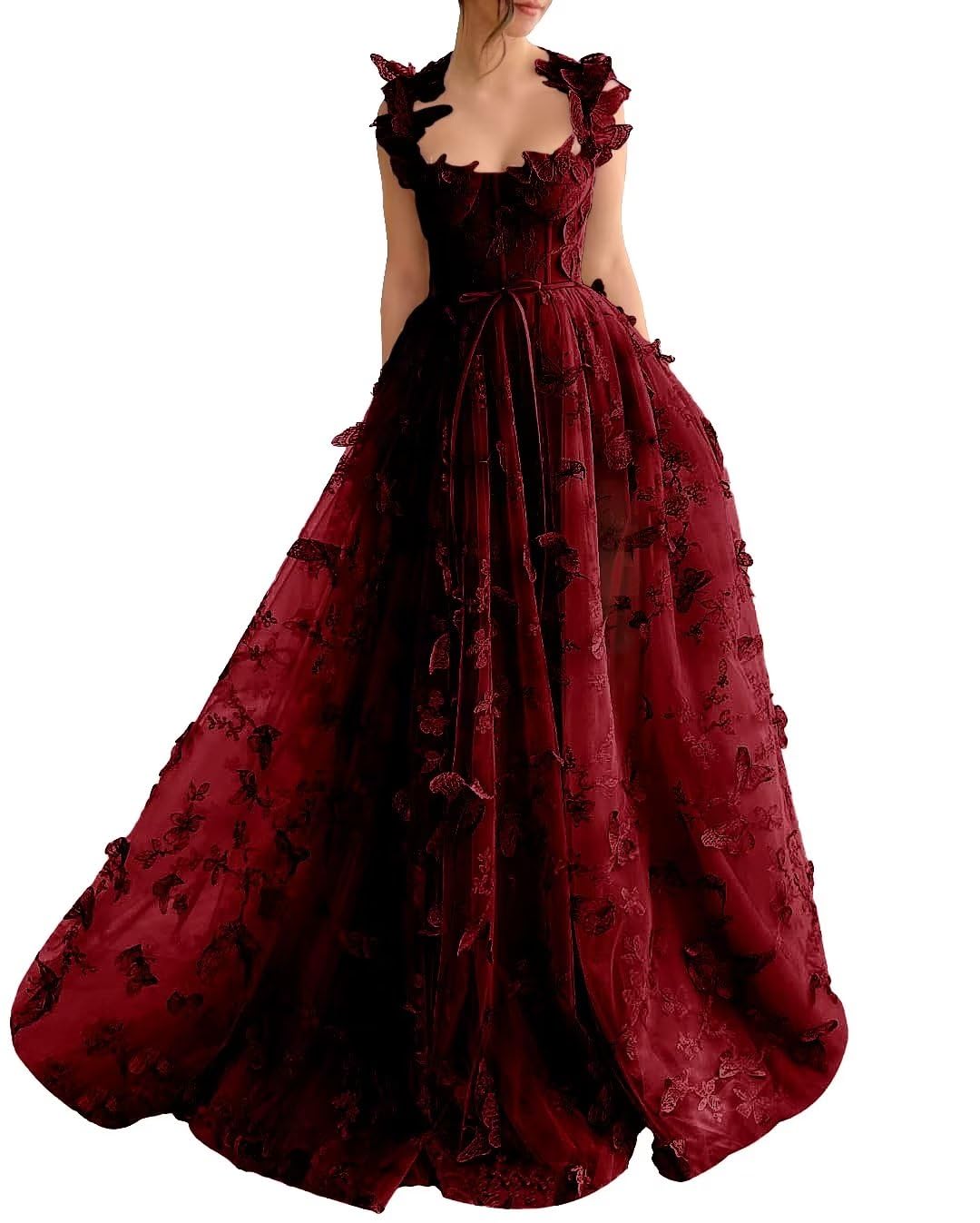 Long Prom Dress with 3D Butterflies Dress Ball Gown Evening Party Wedding Formal Dress Slit