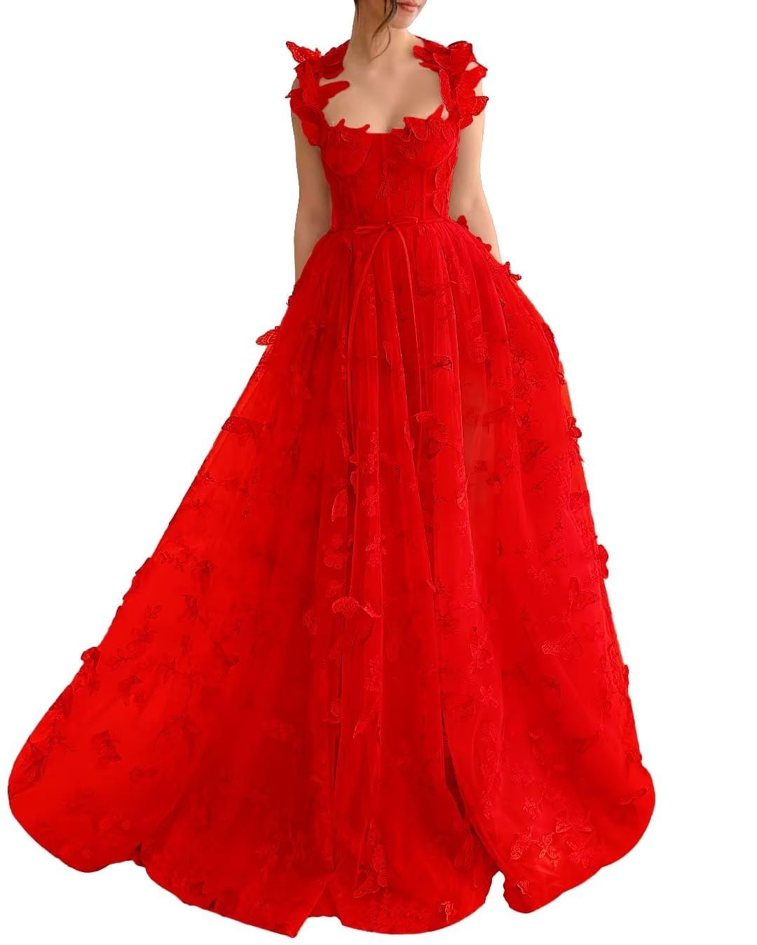 Long Prom Dress with 3D Butterflies Dress Ball Gown Evening Party Wedding Formal Dress Slit