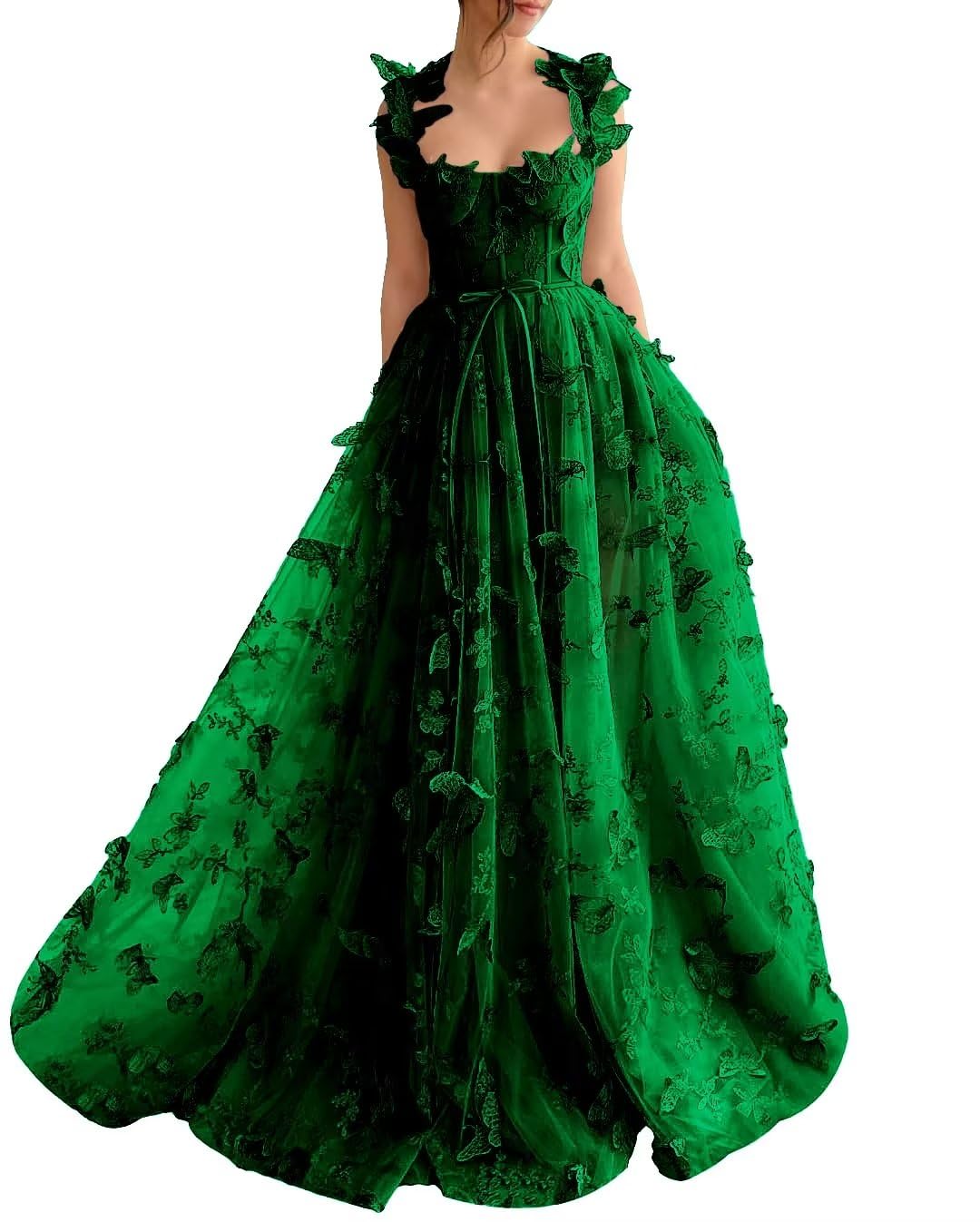 Long Prom Dress with 3D Butterflies Dress Ball Gown Evening Party Wedding Formal Dress Slit