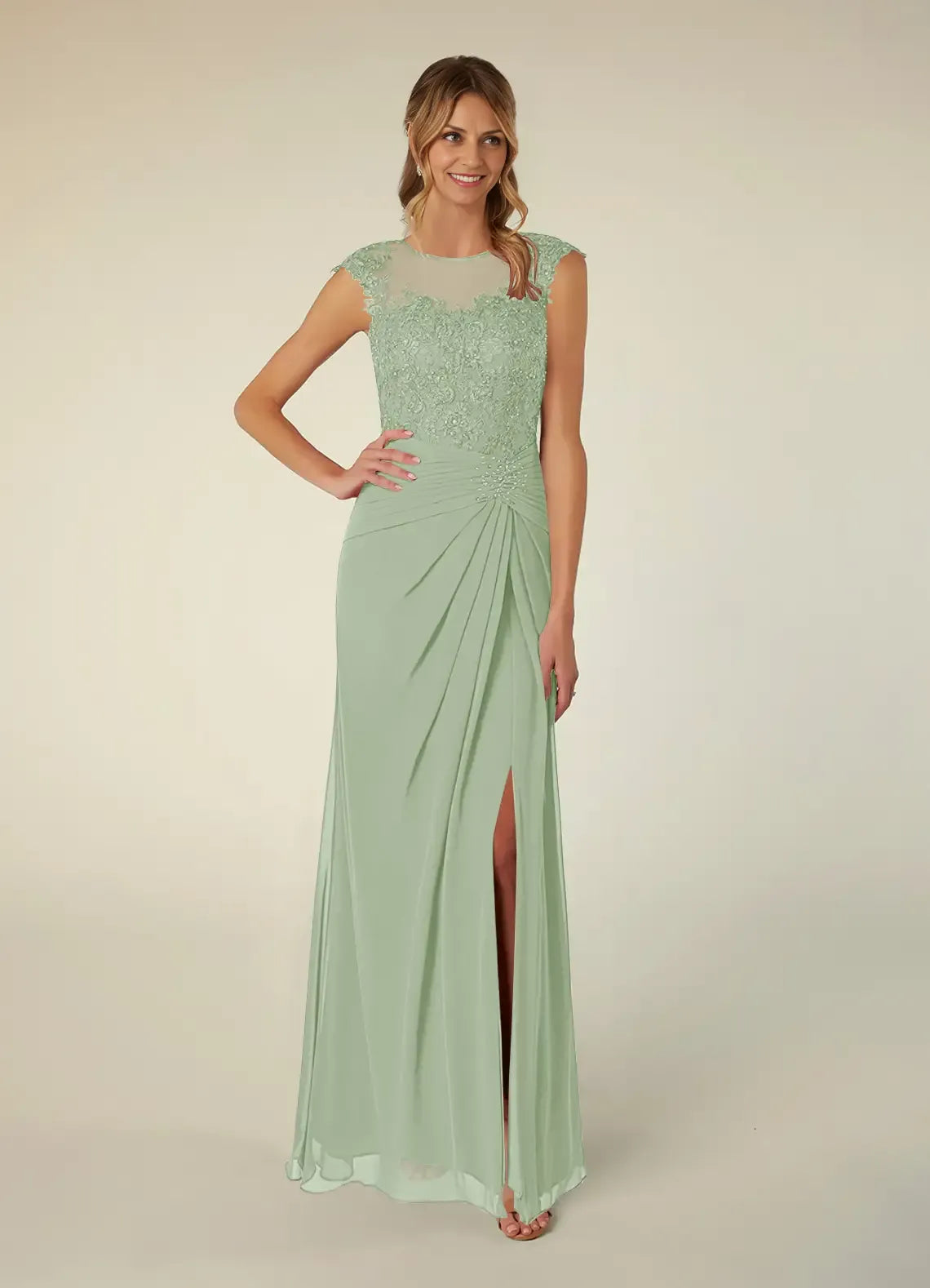 Sophisticated Graceful Stylish Elegant Black Chiffon A-Line Scoop Neck Slit Evening Dress