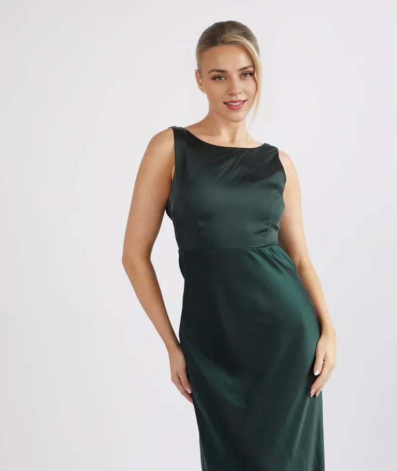 Special Occasion Sophisticated Graceful Stylish Elegant Champagne Satin Cowl Sleeveless Bridesmaid Dress