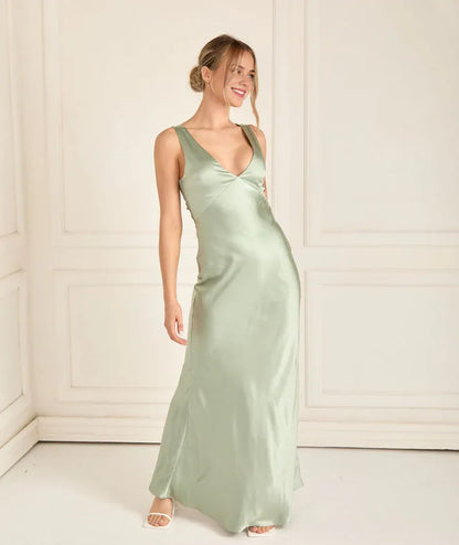 Special Occasion Sophisticated Graceful Stylish Refined Beautiful Timeless Elegant Champagne Satin Bridesmaid Dress