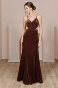 Timeless Special Occasion Elegant Chocolate Brown Velvet A-Line Sleeveless Floor-Length Prom Dress