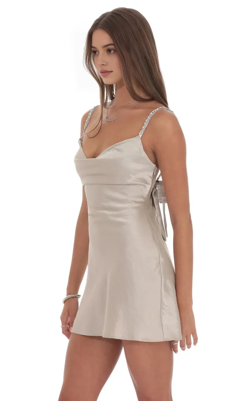 Homecoming Dress with Straps Elegant Cowl Neck Mini Gown for School Dance