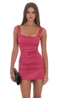 Pink Square Neck Ruched Bodycon Dress Vibrant Homecoming Outfit for Sophisticated Style