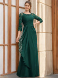 Scoop 3/4 Length Sleeves Floor-Length Mother of the Bride Dresses with Ruffles Appliques