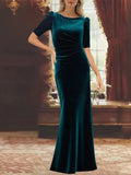 Scoop Half Sleeves Ankle-Length Mother of the Bride Dresses with Ruffles