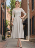 Scoop Neck Half Sleeves Tea-Length Mother of the Bride Dresses with Appliques