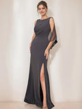 Scoop Neck Mother Of The Bride Groom Dresses with Beading Split Side