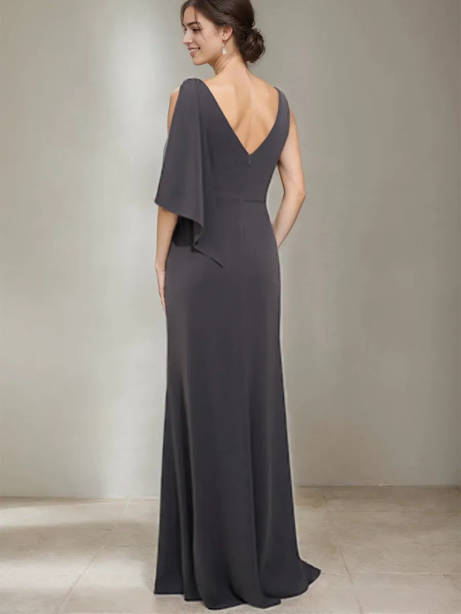 Elegant Red Beaded A-Line Scoop-Neck Classic-Sleeve Classic-Back Floor-Length Mother-of-the-Bride Dress