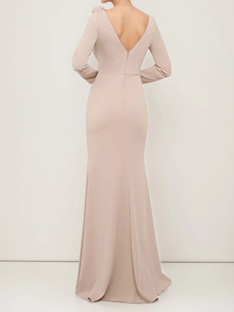 Elegant Red A-Line Scoop-Neck Classic-Sleeve Classic-Back Floor-Length Mother-of-the-Bride Dress
