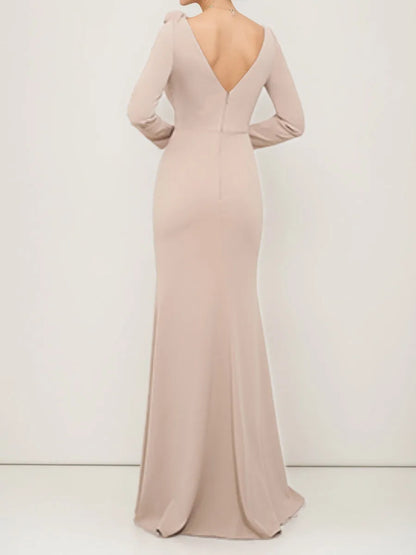 Elegant Red A-Line Scoop-Neck Classic-Sleeve Classic-Back Floor-Length Mother-of-the-Bride Dress